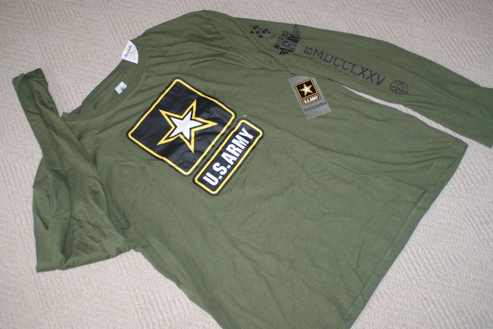 US Army Star Long Sleeve T-Shirt-Green- Liteweight- Adult XL- NEW