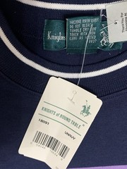 Vintage 90s Striped Shirt Mens Large Navy Teal Knights of Round Table Tee Y2K