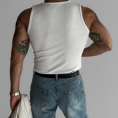 Male Top Mens Vest Casual Fitness Minimalist Regular Ribbed Sleeveless