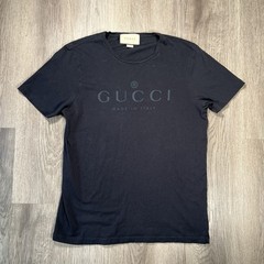 Gucci Men’s Black Logo Crew Neck Short Sleeve Cotton Jersey T-Shirt Size L Italy