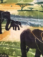 ELEPHANT SHIRT ALL OVER PRINT HAND DYED DEEP SEA MENS XL LONG AOP AFRICA ART !!!