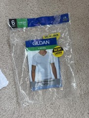 Gildan V-Necks Undershirt Mens Size Large White Cotton Tag Free 6 Pack T Shirts