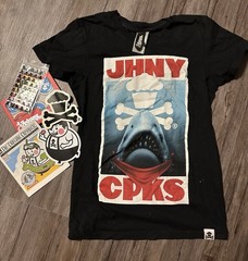 Johnny Cupcakes JHNY CPKS Jaws Shark Graphic Black Tee Regular Fit Crew Neck