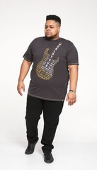 D555 Men’s Guitar Print Fashion Short Sleeve T-shirt with Round Neck
