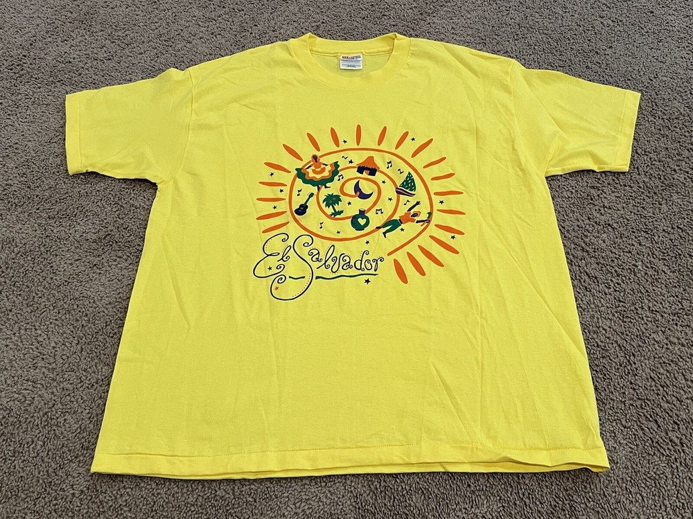 VTG Hanes Shirt Adult XL Yellow El Salvador T-Shirt Single Stitch USA Made Mens