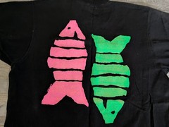 Vintage 80s Palm Beach Neon Puff Print Fish Tee Shirt Black L Single Stitch USA