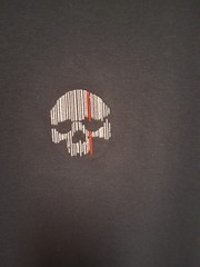 Fruit of the Loom Men’s Grunge Skull T-Shirt Black M Skeleton Embroidered