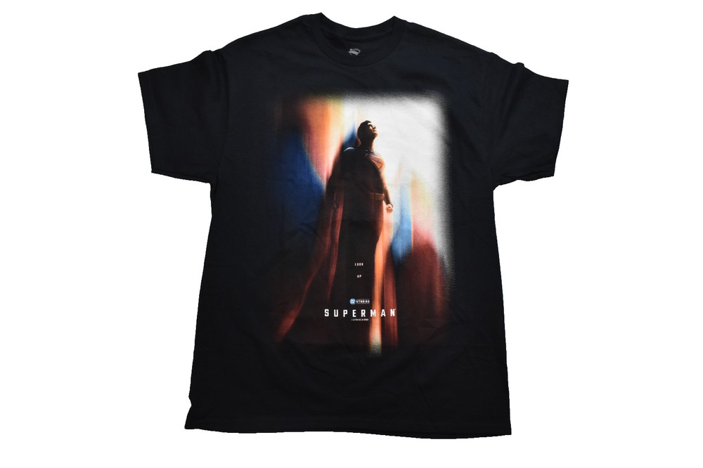 DC Comics Superman Look Up Movie Poster Graphic Mens Black Shirt New Large