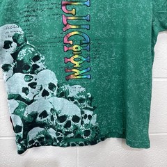 Vintage Revolution T Shirt Mens Skull Pile Punk AOP Y2K Large Green Foil
