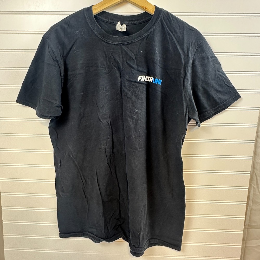 Finish Line Logo T-Shirt Mens Large Black Cotton Crew Neck Short Sleeve Gildan