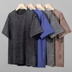 American Style Retro Heavyweight Solid Color Short Sleeved T-shirt Men Women