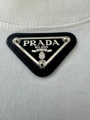 Prada White Triangle Logo Plaque T-Shirt Mens Medium Designer Cotton