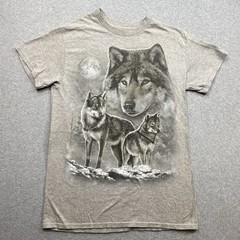 DOM Grey T-Shirt Sz S Graphic Wolf Pack Animals Outdoors Classic Distressed
