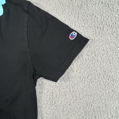 Champion Shirt Mens Medium Black Blue Pink Diagonal Script Big Logo T-Shirt