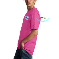 CHAMPION LIFE FLOSS STITCH C LOGO HERITAGE TEE SHIRT PEONY PINK MENS SIZE LARGE