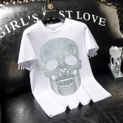 New Fashion Skull Rhinestones Summer Short Sleeve Luxury Men Streetwear T-Shirt