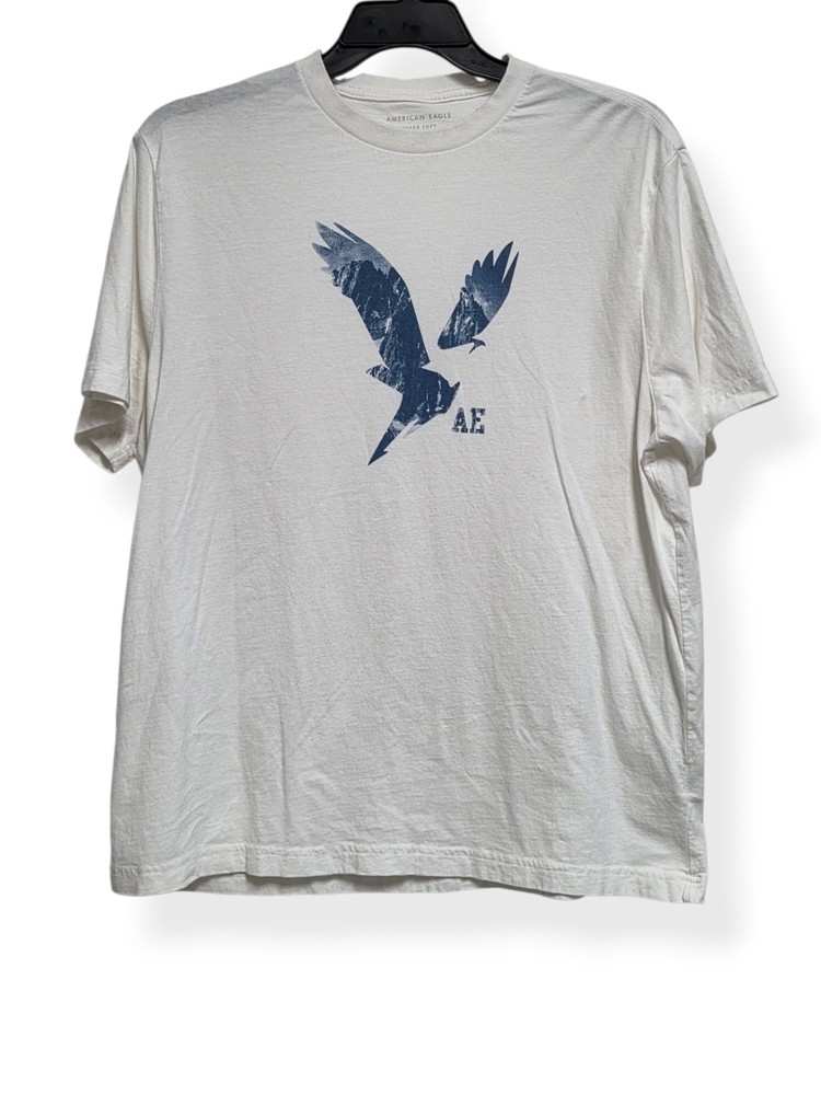AMERICAN EAGLE White Logo Short Sleeve Tshirt, Men Large
