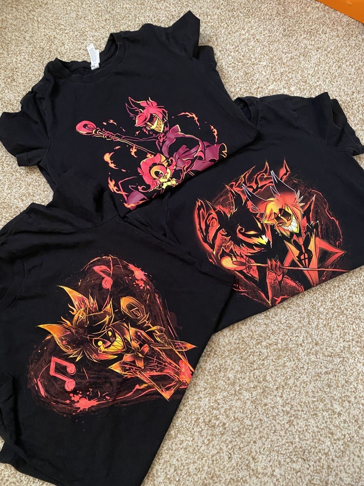 Lot of 3 Hazbin Hotel Alastor and Nifty Shirts Fitted Medium Women ONE FLAW