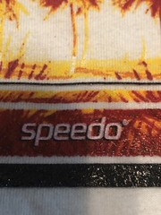 Vintage Speed-O Brand 2 Sided Printed Short Sleeve T-Shirt White W/ Multi Colors