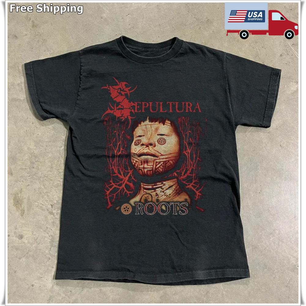 Sepultura ‘Roots’ Album Cover T-shirt, Unisex Black T-shirt, Size S-5XL