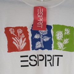 Vintage 90s Esprit Flower Block Graphic T-Shirt Sz Large White NWT Plant