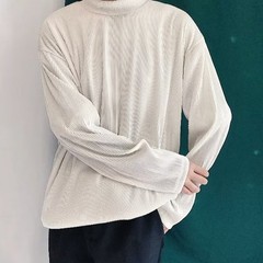 Mens Casual Pleated Drape Half Turtleneck T Shirt for Daily Wear and Commuting