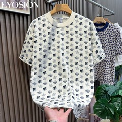 Men’s Floral Print Short Sleeve Cotton T-Shirt Casual Retro Round Neck Tee