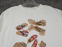 Vintage Central Falls Shirt Mens One Size White Beaded Moccasins Graphic USA 90s
