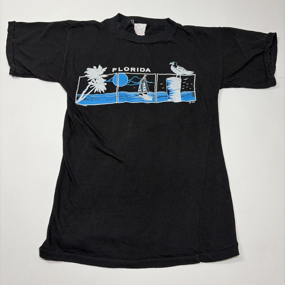 Vintage 70s 80s Florida Tourist Tee Sailboat Image Seaspray Designs T Shirt VTG