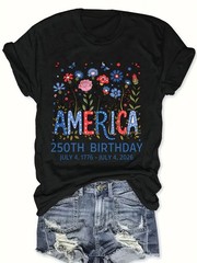 Women’s USA 250th Birthday 1776–2026 Floral Butterfly Patriotic T-Shirt