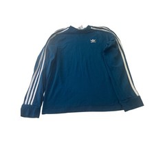 Adidas Originals Mens 3-Stripes Long Sleeve T-Shirt Blue Trefoil Logo Small