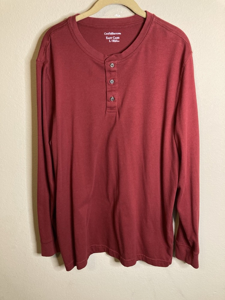 Croft & Barrow Long Sleeve Shirt Mens Size Large Red Button Henley Easy Care