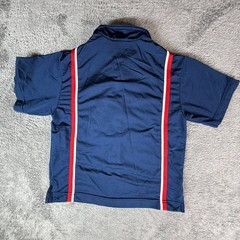 Nike Mens S Basketball Warm Up Shirt Blue Red White Stripe Zip Jersey Vintage