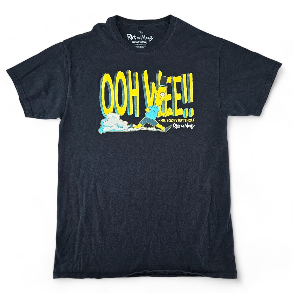 Adult Swim Rick and Morty T Shirt Black Unisex M OOH WEE!! Mr. Poopybutthole