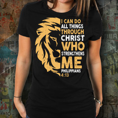 Christian I Can Do All Things Through Christ Lion Faith T-Shirt Religious Bible