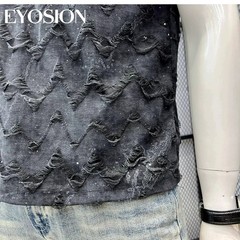 Men Distressed Ripped Star T-Shirt Tie Dye Short Sleeve Streetwear Hip Hop Tee
