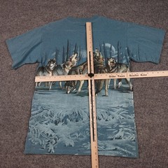 Vintage Habitat Wolves Shirt Mens Medium Blue Cabelas AOP Tee USA Single Stitch
