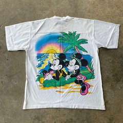 Vtg 90s Disney Mickey Mouse Sunset Double Sided Big Print Tshirt Single Stitch