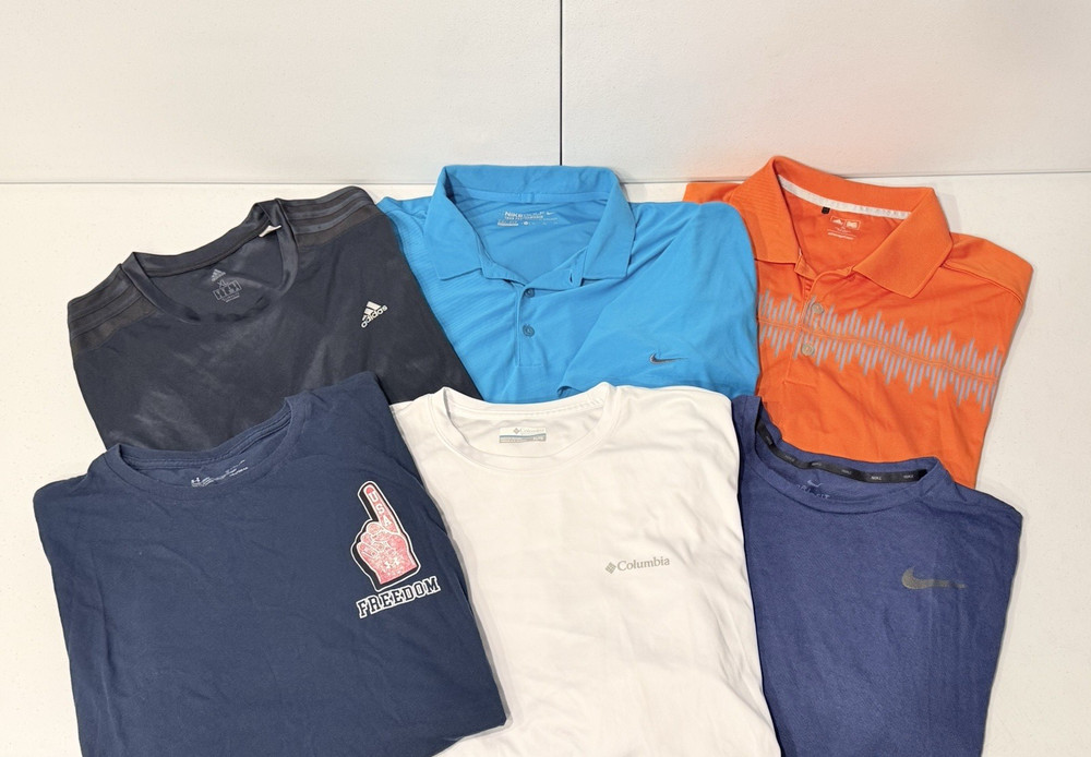 Lot of 6 Nike Under Armour Adidas Columbia Men’s Shirt Size XL Blue Dri-Fit Polo