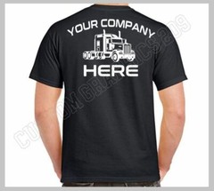 CUSTOM T-SHIRT TRUCKING COMPANY NAME TEXT LOGO FRONT & BACK WHITE DESIGN