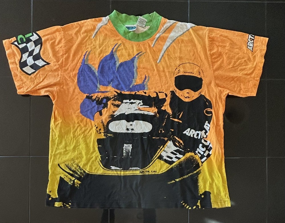 VIntage AXO Sport Arctic Cat T-shirt Snowmobile 2-Sided Orange Men’s XL