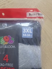 Fruit of the Loom 4-pack Big Men’s 3XL Tag-free Crew Neck T-shirts Black Grey
