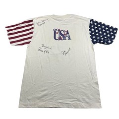 VTG LA Sportswear x Liberty Bell USA Flag S/S T-Shirt Ivory • USA • Large