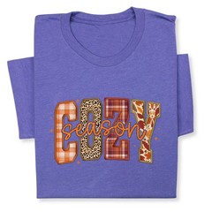 Cozy Season Fall T-Shirt – Autumn Plaid & Leopard Patchwork Tee