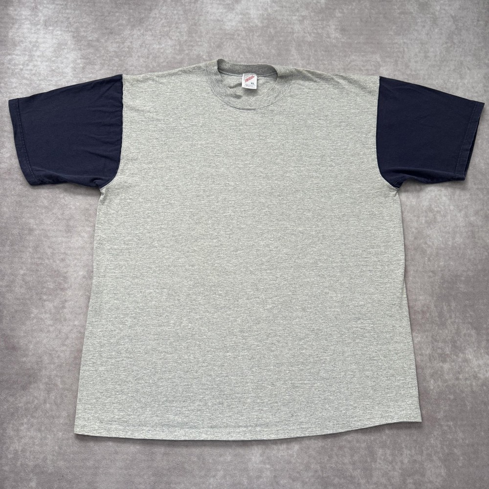 Vintage 90s Jerzees Shirt Mens XL Gray Navy Two Tone Blank Made USA
