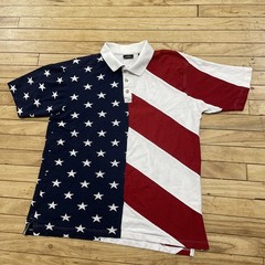 Redhead American Flag Shirt Men L vtg 90s y2k Asymmetric Cut &Sew Red White Blue