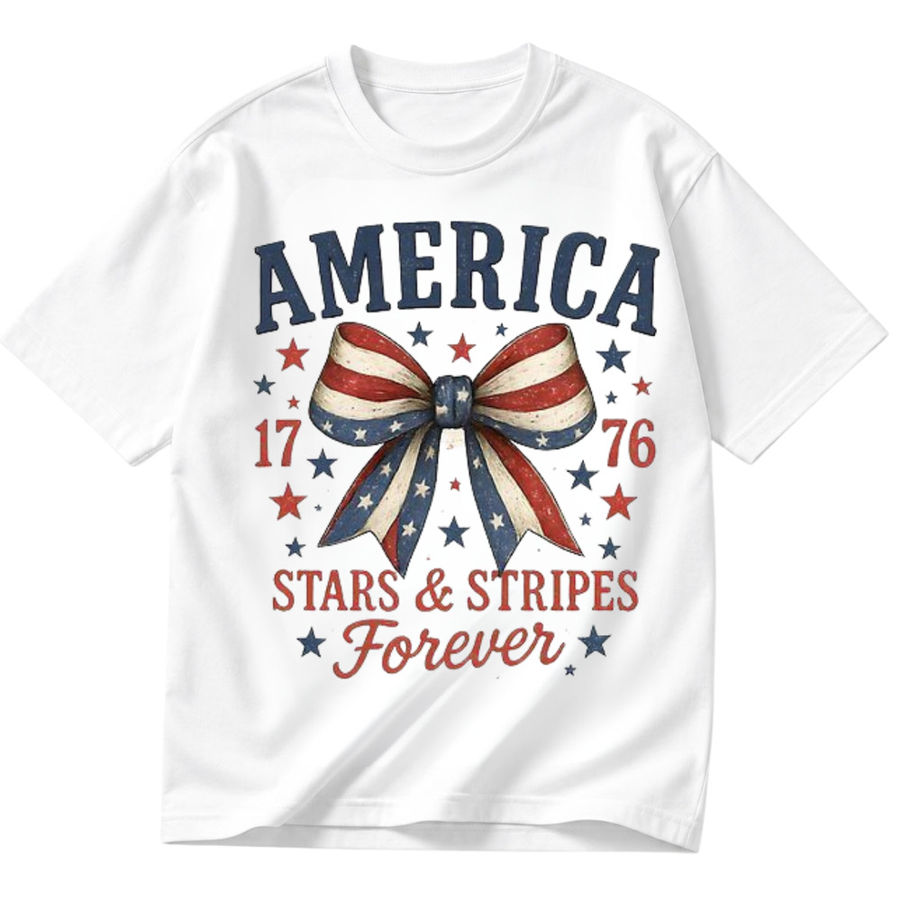 America Stars and Stripes Forever Shirt 1776 Patriotic Bow Gift Tee S-5XL