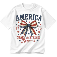 America Stars and Stripes Forever Shirt 1776 Patriotic Bow Gift Tee S-5XL