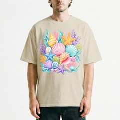 Colorful Seashells Coral Starfish T-Shirt Ocean Beach Summer Tee