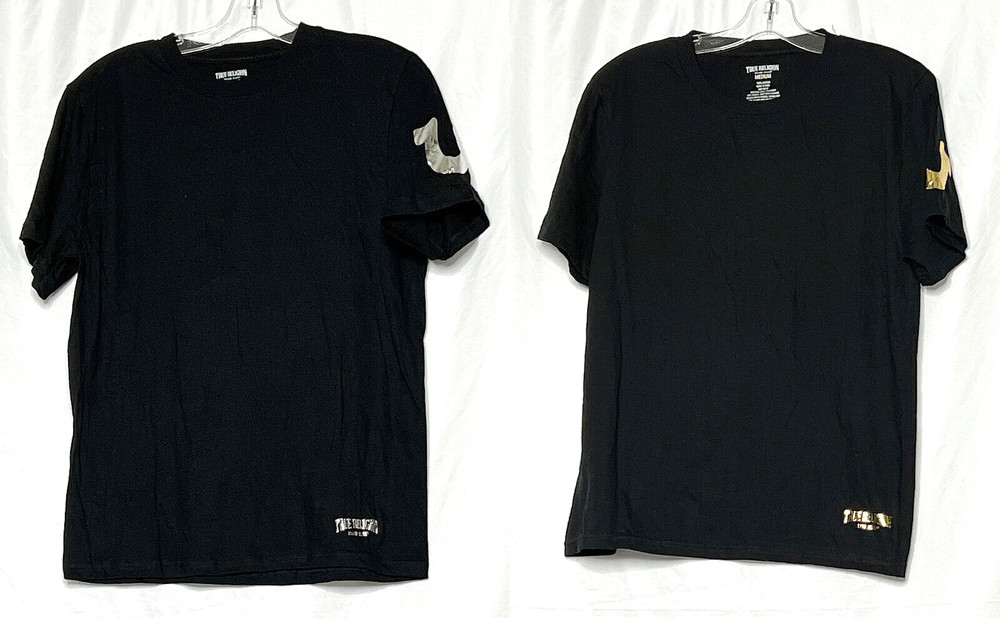 Lot of 2 True Religion Metallic Logo Black S/S 100% Cotton T-Shirts M